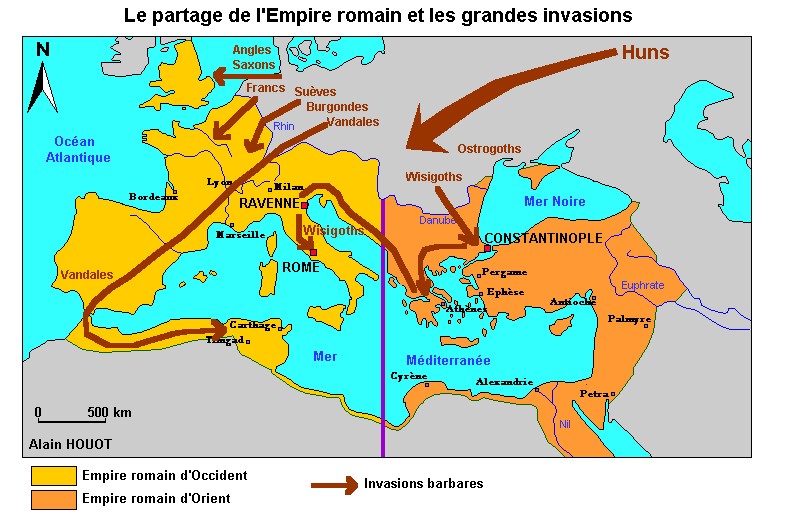 partage de l'Empire romain et invasions barbares